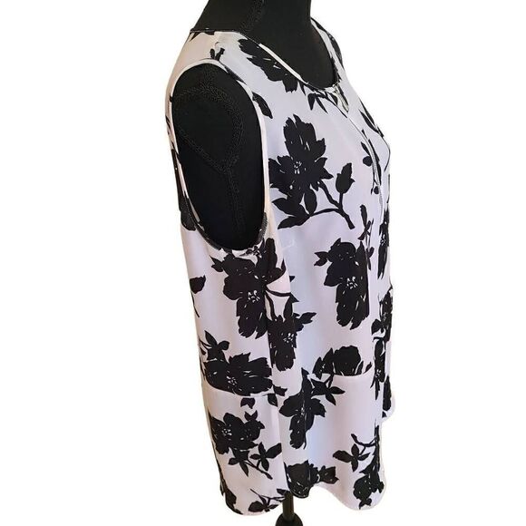 MICHAEL Michael Kors Black White Print Sleeveless Zip Front Floral Blouse Medium - Picture 2 of 15